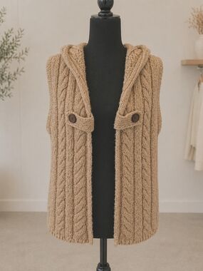 Maurices Camel Cable Knit Hooded Vest
